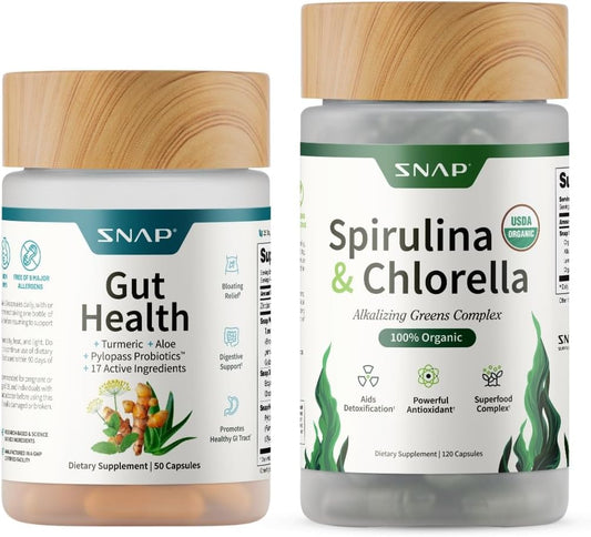 Snap Supplements Gut Health & Organic Spirulina Chlorella Bundle