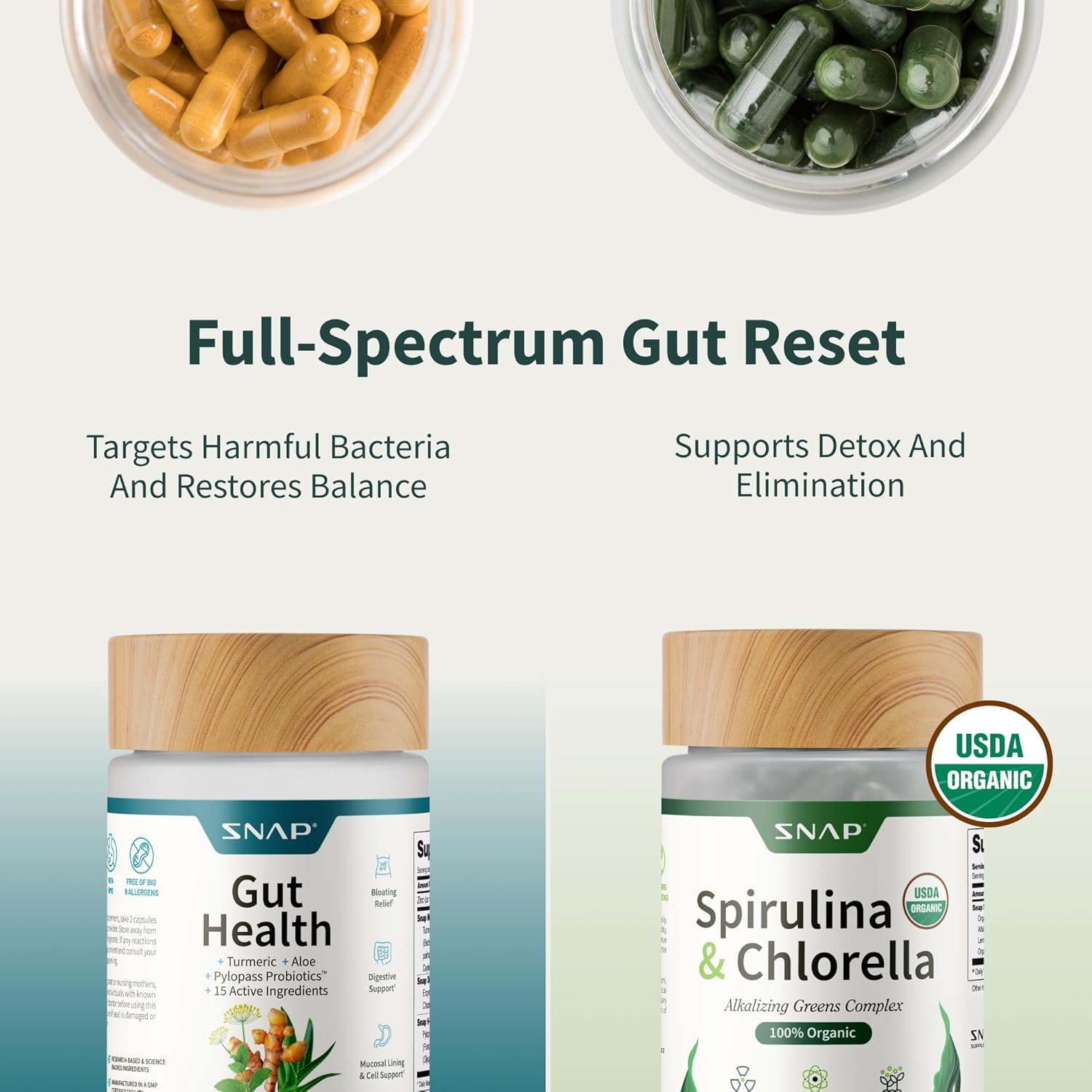 Snap Supplements Gut Health & Organic Spirulina Chlorella Bundle